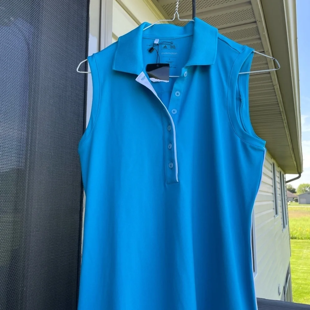 Adidas Puremotion Bright Blue Polo Shirt - Picture 1 of 5
